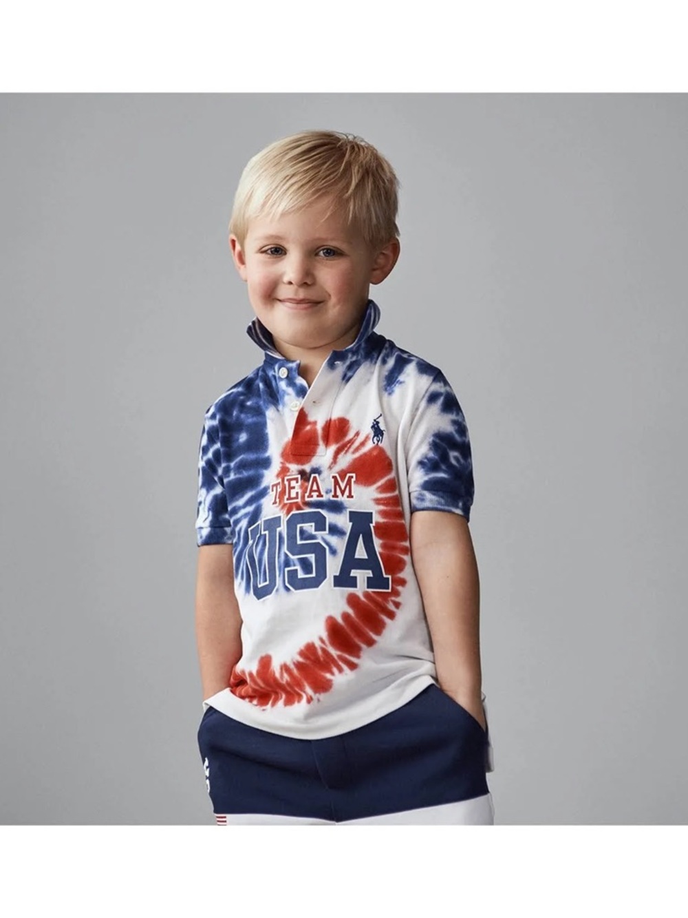 Polo by Ralph Lauren Kids Tie-Dye "Team USA" Polo - Red & Blue